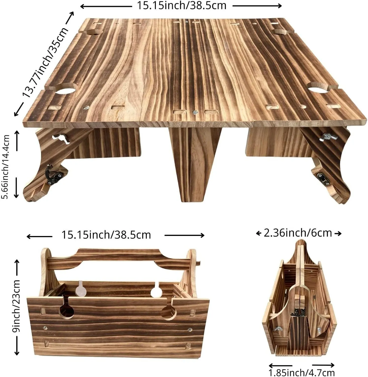Wooden Outdoor Folding Picnic Basket Table, Folding Picnic Table with Wine Glass Holder, 2-in-1 Picnic Table Convertible Storage Wooden Basket, Natural Travel Camping Equipment
