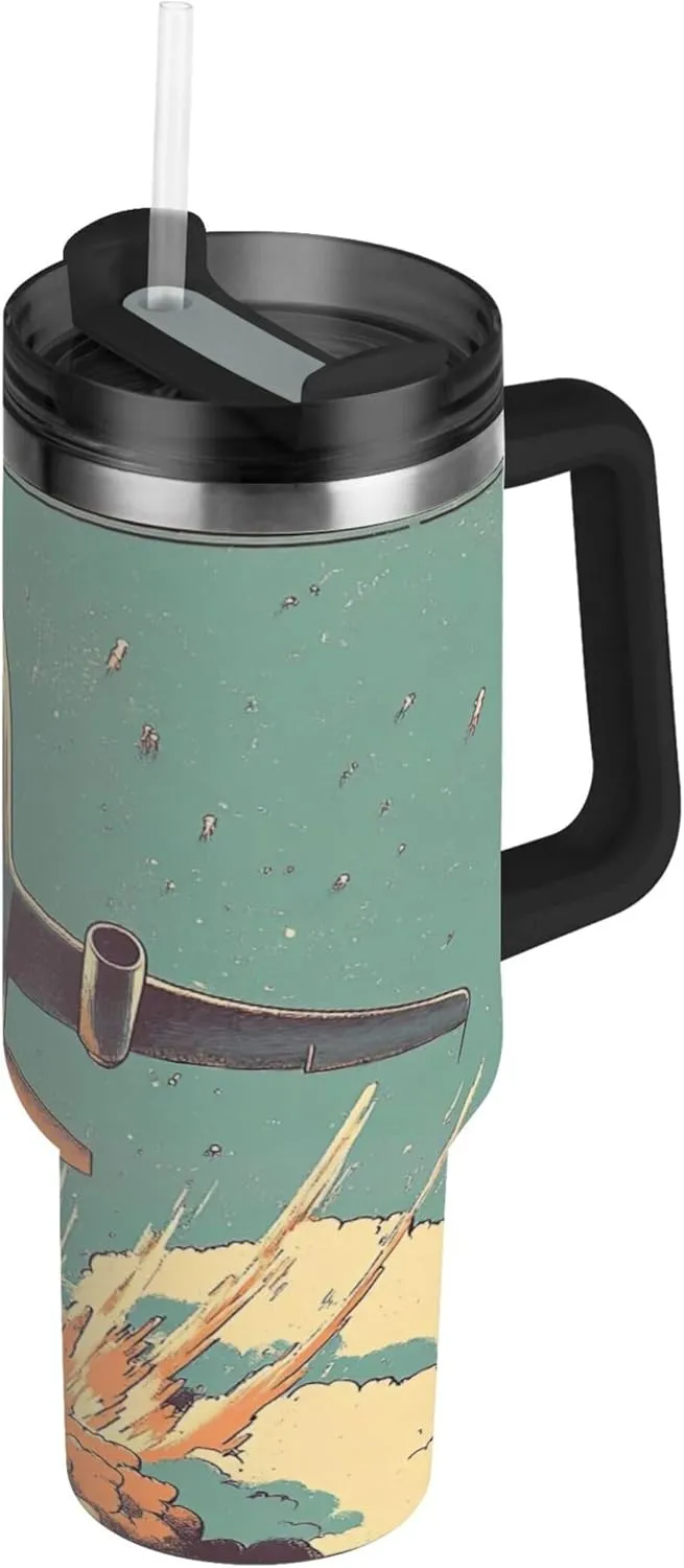 xigua 30 oz Airplane in The Sky Tumbler with Handle and Straw Lid, Stainless Steel Vacuum Insulated Sports Water Bottle, Keeps Cold or Hot Coffee Cup Travel Mug