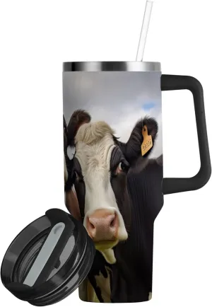 xigua 30 oz Cows Tumbler with Handle and Straw Lid, Stainless Steel Vacuum Insulated Sports Water Bottle, Keeps Cold or Hot Coffee Cup Travel Mug