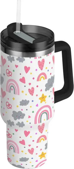 xigua 40 oz Colorful Rainbows Tumbler with Handle and Straw Lid, Stainless Steel Vacuum Insulated Sports Water Bottle, Keeps Cold or Hot Coffee Cup Travel Mug