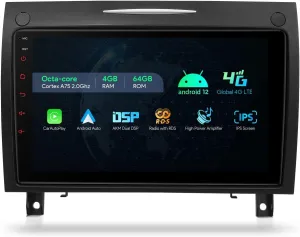 XTRONS Car Stereo for Mercedes Benz R171 SLK350, Android 13 Octa Core 4GB 64GB Car Radio, 9 Inch IPS Touch Screen GPS Navigation for Car Bluetooth Head Unit Built-in DSP Car Play Android Auto 4G LTE
