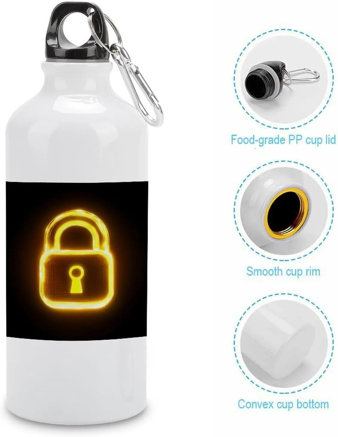 Yellow Glowing Lock Travel Aluminum Water Bottle,minimal Sport Bottle with Twist Cap Buckle for Men Women Camping Hiking 600ml