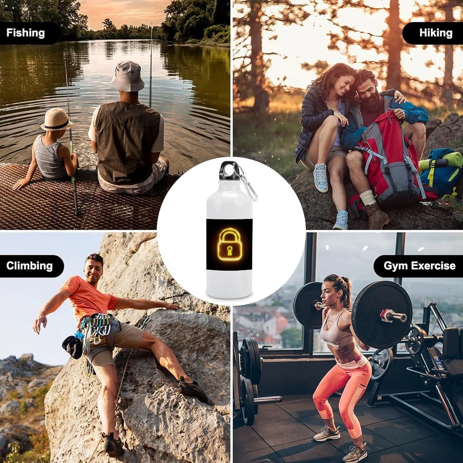 Yellow Glowing Lock Travel Aluminum Water Bottle,minimal Sport Bottle with Twist Cap Buckle for Men Women Camping Hiking 600ml