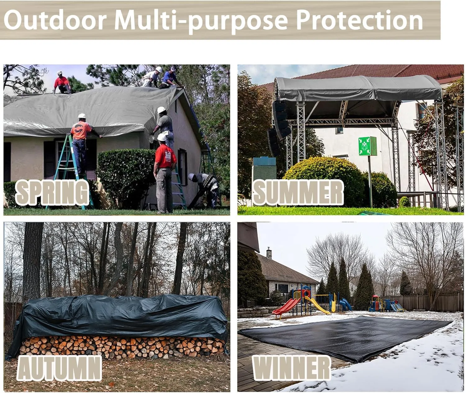 Yescom 30x40FT 14 Mil Heavy Duty Reinforced Poly Tarp Reversible Waterproof Tarpaulin Ground Sheet Cover Reversible Silver Black Tarps