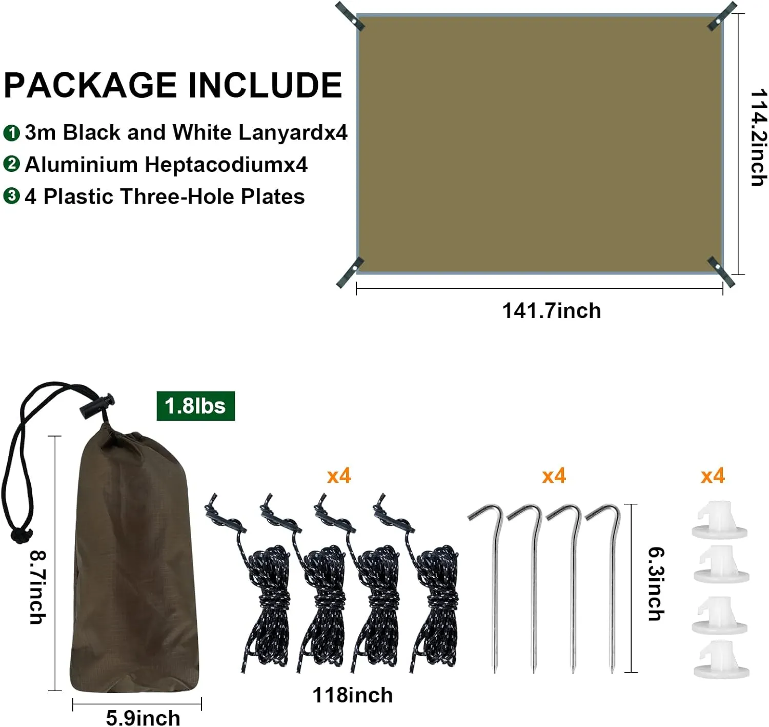 YSSOA Camping Tarp - Waterproof Hammock Rain Fly, Backpack Portable, Multifunctional Tent Tarp for Camping, Emergency Shelter, UV Protection, 210T Polyester, 11.8 x 9.5 ft, Beige