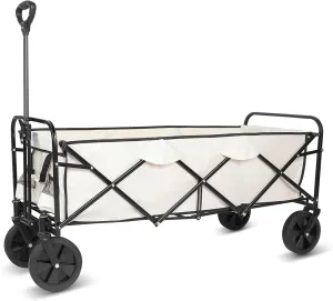 YSSOA Extended Folding Utility Wagon, 330LBS Heavy Loaded Collapsible Garden Cart with Anti-Slip Wheels, Adjustable Handle and Side Pockets, Large, White, X-Large