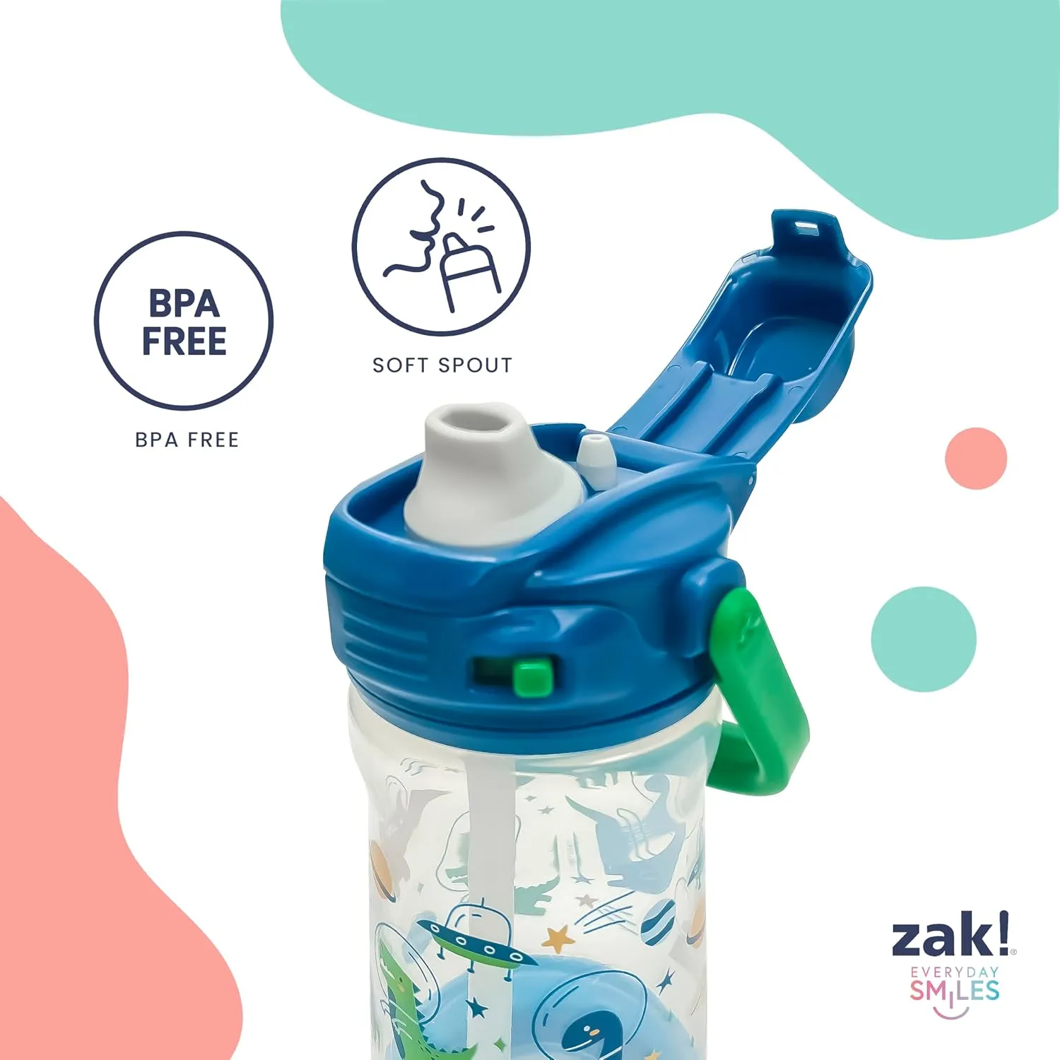 Zak Designs Disney Pixar Cars Beacon Kid Water Bottle for Travel or At Home, 12oz Plastic is Durable and Leak-Proof with Liquid Lock Spout, Cover, Carry Handle, Protective Base (Lightning McQueen)