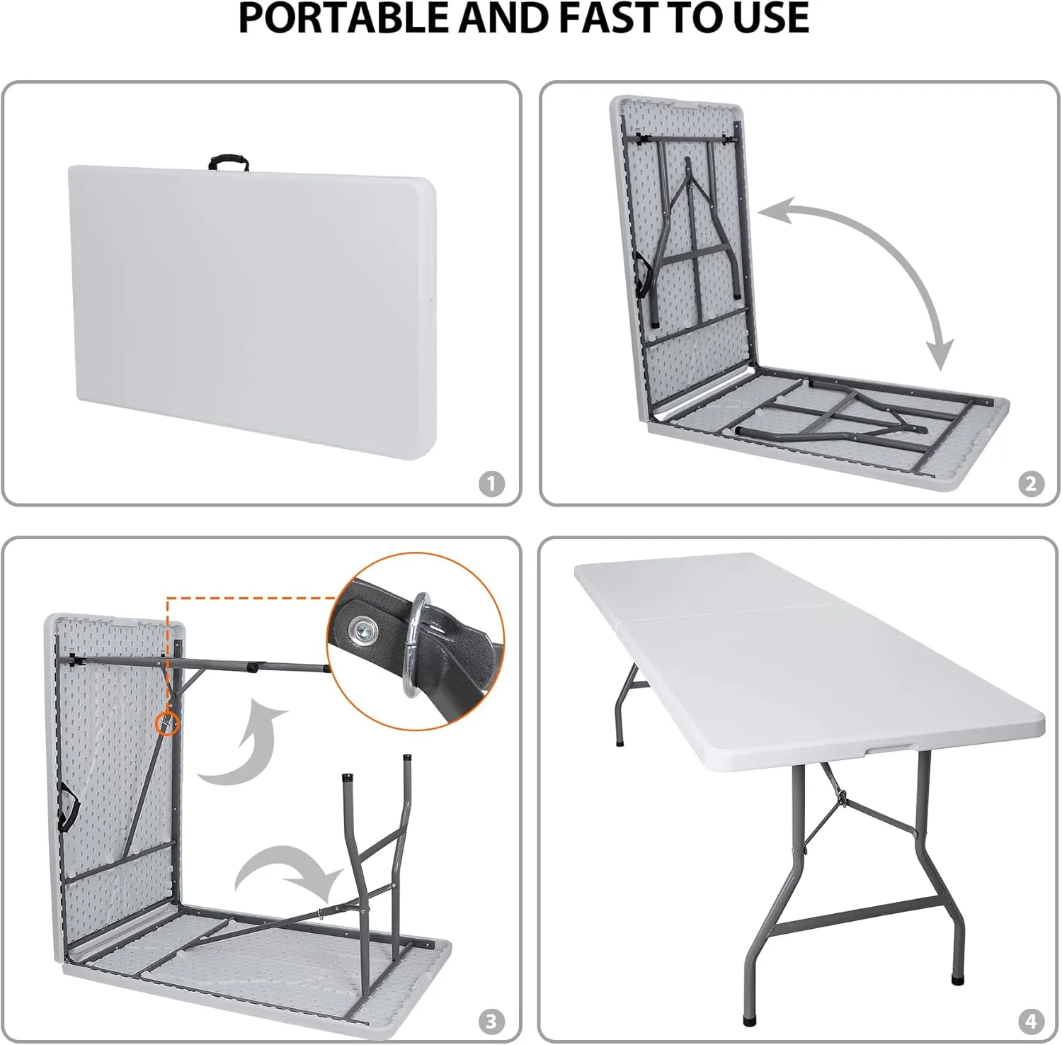 ZENY 8ft Portable Folding Table Plastic Indoor Outdoor Picnic Party Camp Dining Table with Handle, White