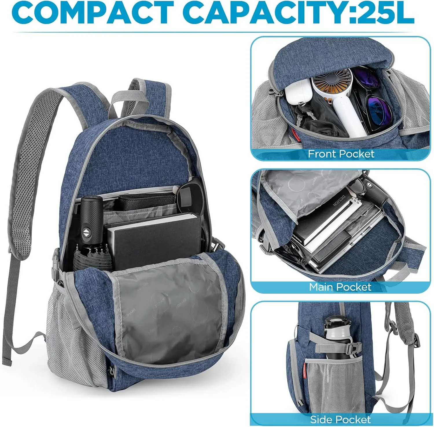 ZOMAKE Lightweight Packable Backpack 25L - Small Foldable Hiking Daypack for Travel - Tear Resistant Day pack for Women Men
