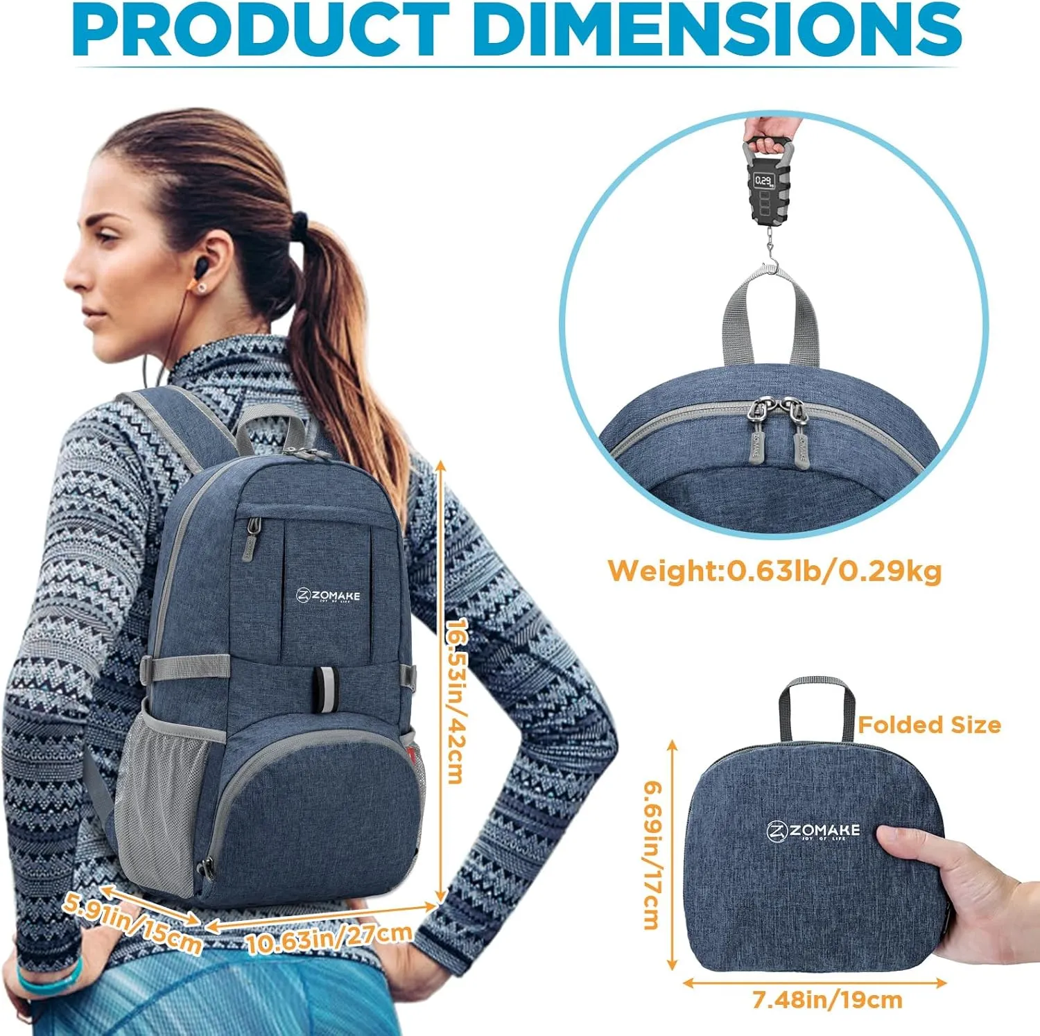 ZOMAKE Lightweight Packable Backpack 25L - Small Foldable Hiking Daypack for Travel - Tear Resistant Day pack for Women Men