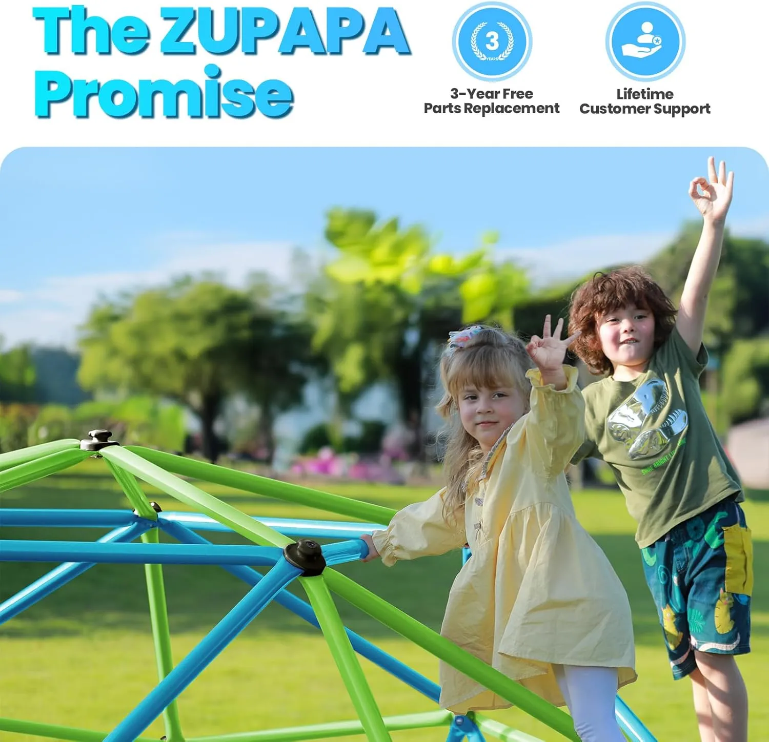 Zupapa New Upgraded Outdoor Geometric Dome Climber with 1000LBS Weight Capability,3D Assembly Video,Suitable for 1-6 Kids Climbing Frame (Turquoise, 10FT)