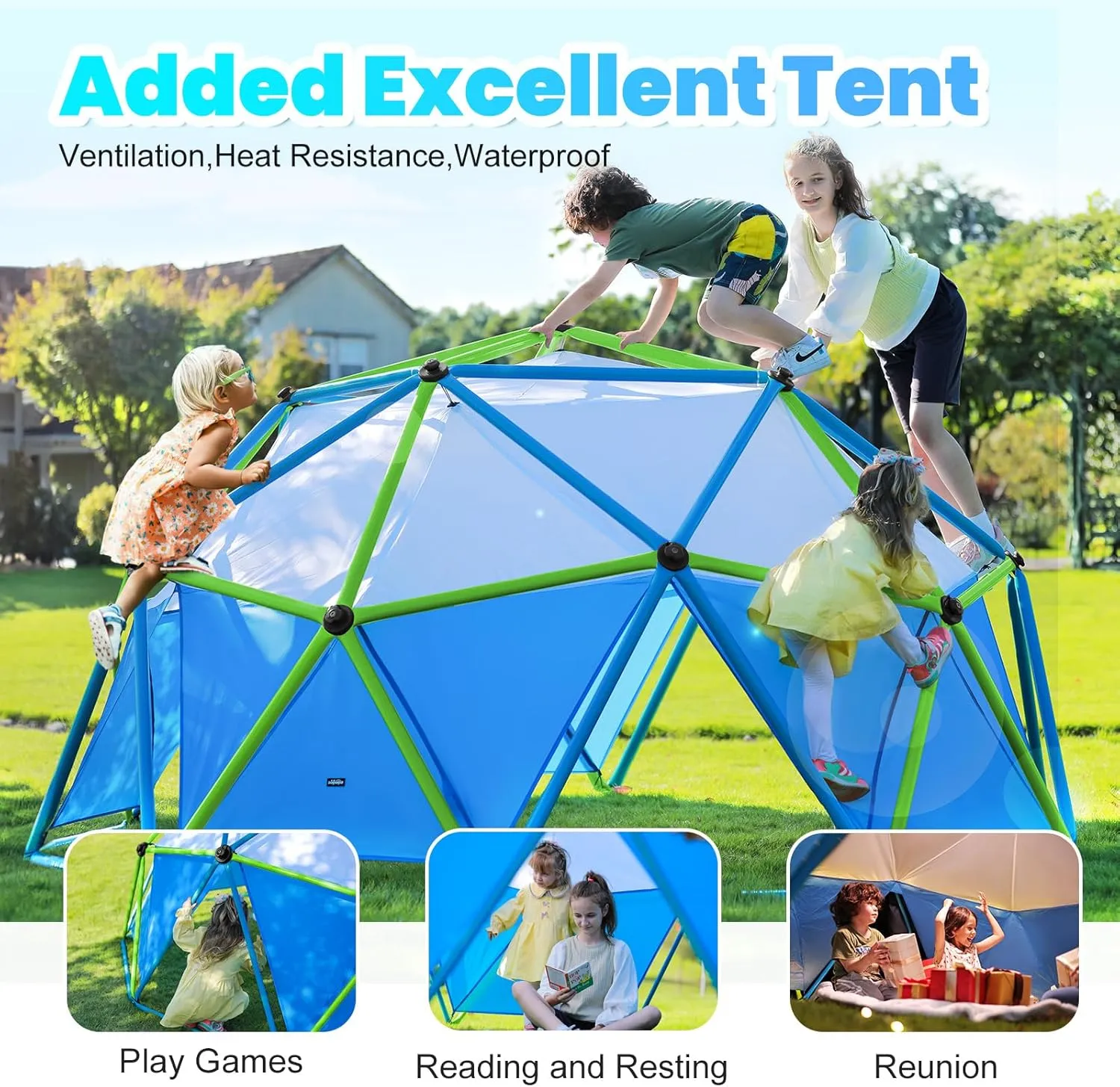 Zupapa New Upgraded Outdoor Geometric Dome Climber with 1000LBS Weight Capability,3D Assembly Video,Suitable for 1-6 Kids Climbing Frame (Turquoise, 10FT)