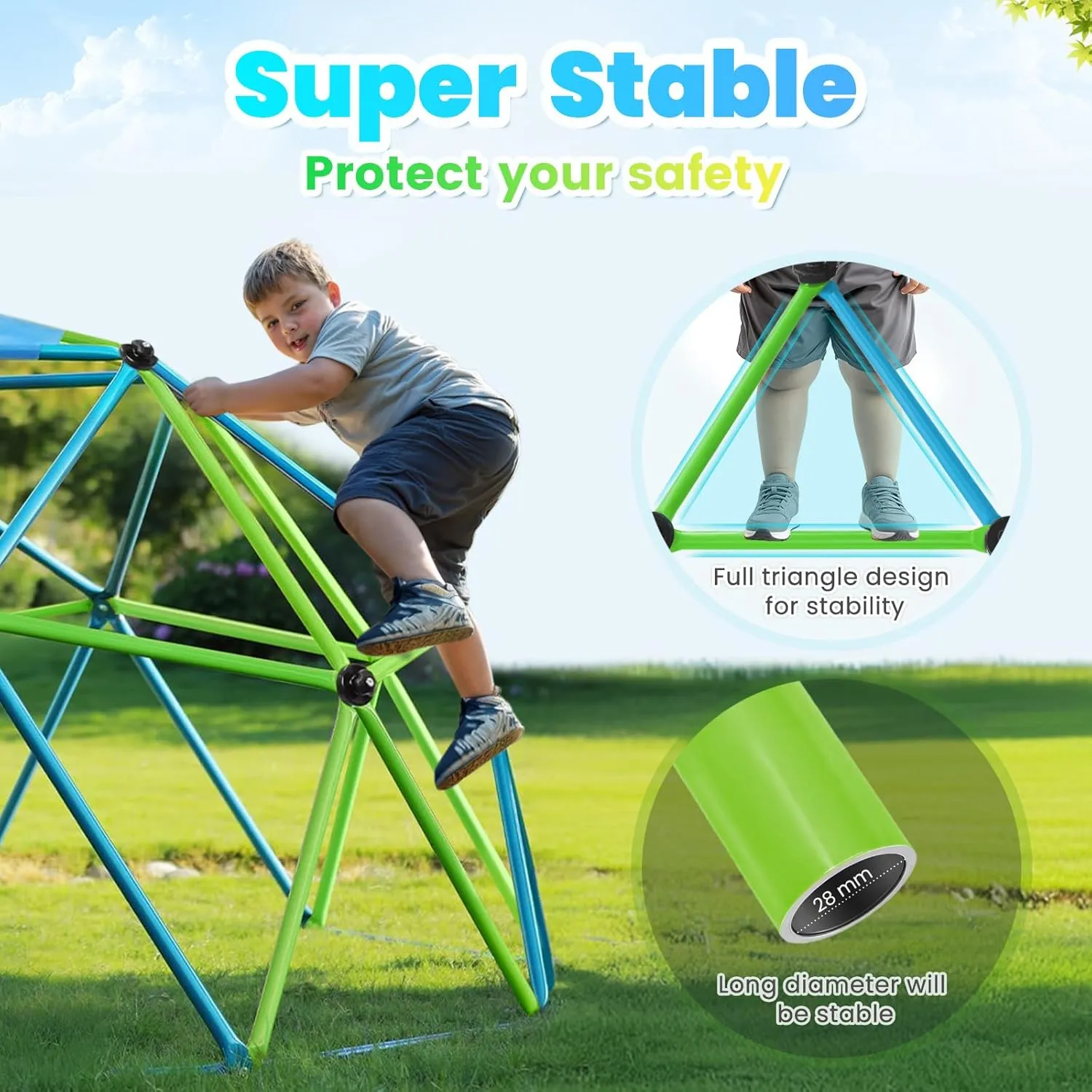 Zupapa New Upgraded Outdoor Geometric Dome Climber with 1000LBS Weight Capability,3D Assembly Video,Suitable for 1-6 Kids Climbing Frame (Turquoise, 10FT)
