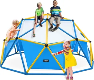 Zupapa New Upgraded Outdoor Geometric Dome Climber with Tent, 1000LBS Weight Capability, 3D Assembly Video, Suitable for 1-6 Kids Climbing Frame (Blue Yellow, 10FT)