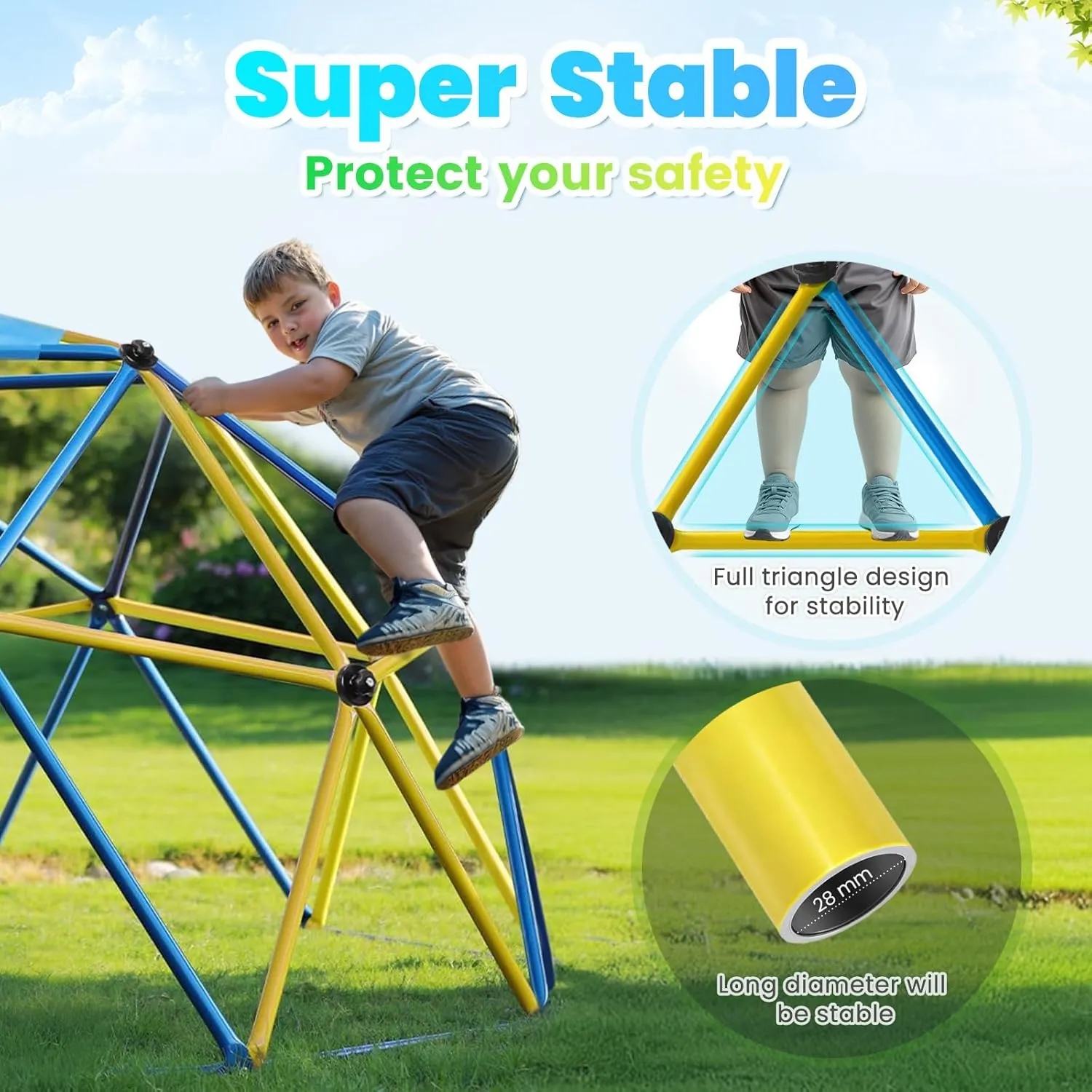 Zupapa New Upgraded Outdoor Geometric Dome Climber with Tent, 1000LBS Weight Capability, 3D Assembly Video, Suitable for 1-6 Kids Climbing Frame (Blue Yellow, 10FT)