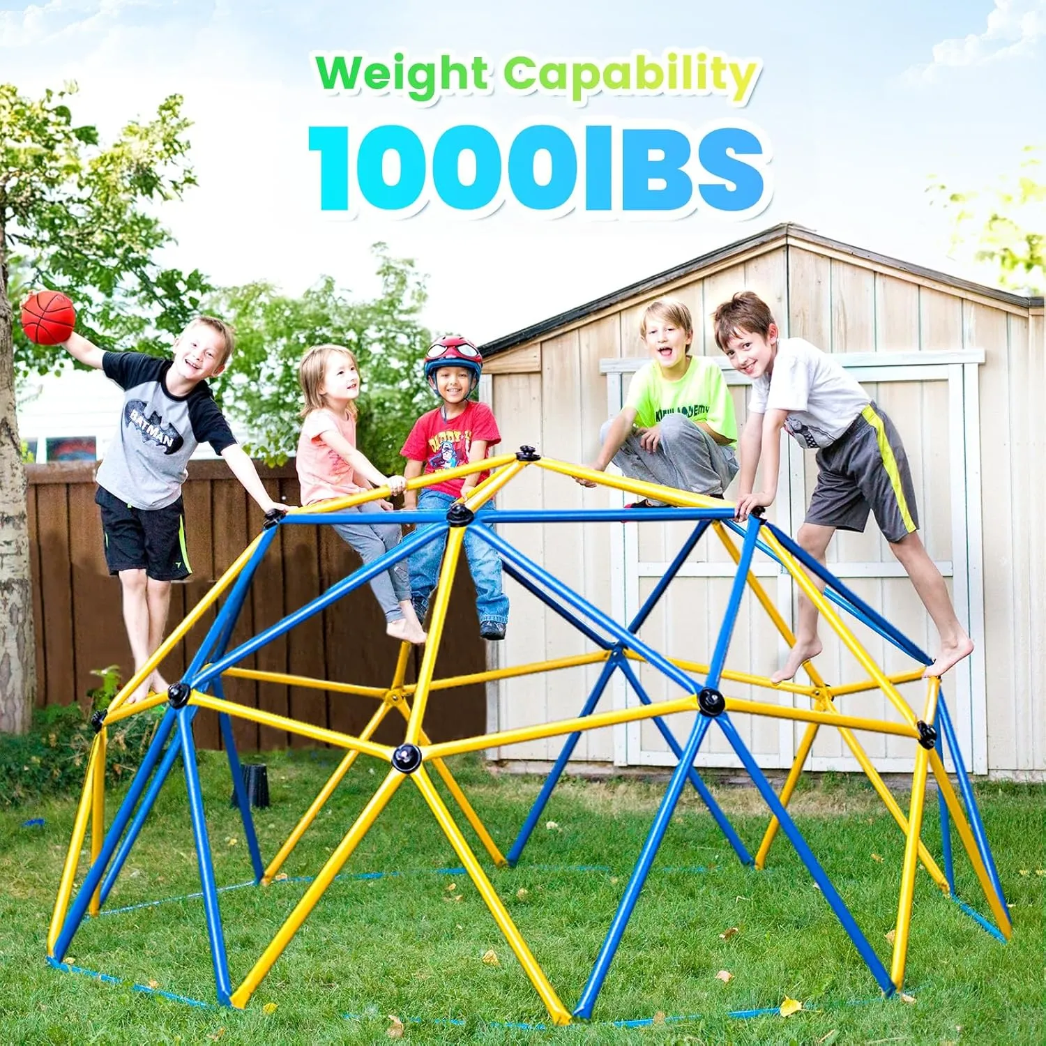 Zupapa New Upgraded Outdoor Geometric Dome Climber with Tent, 1000LBS Weight Capability, 3D Assembly Video, Suitable for 1-6 Kids Climbing Frame (Blue Yellow, 10FT)
