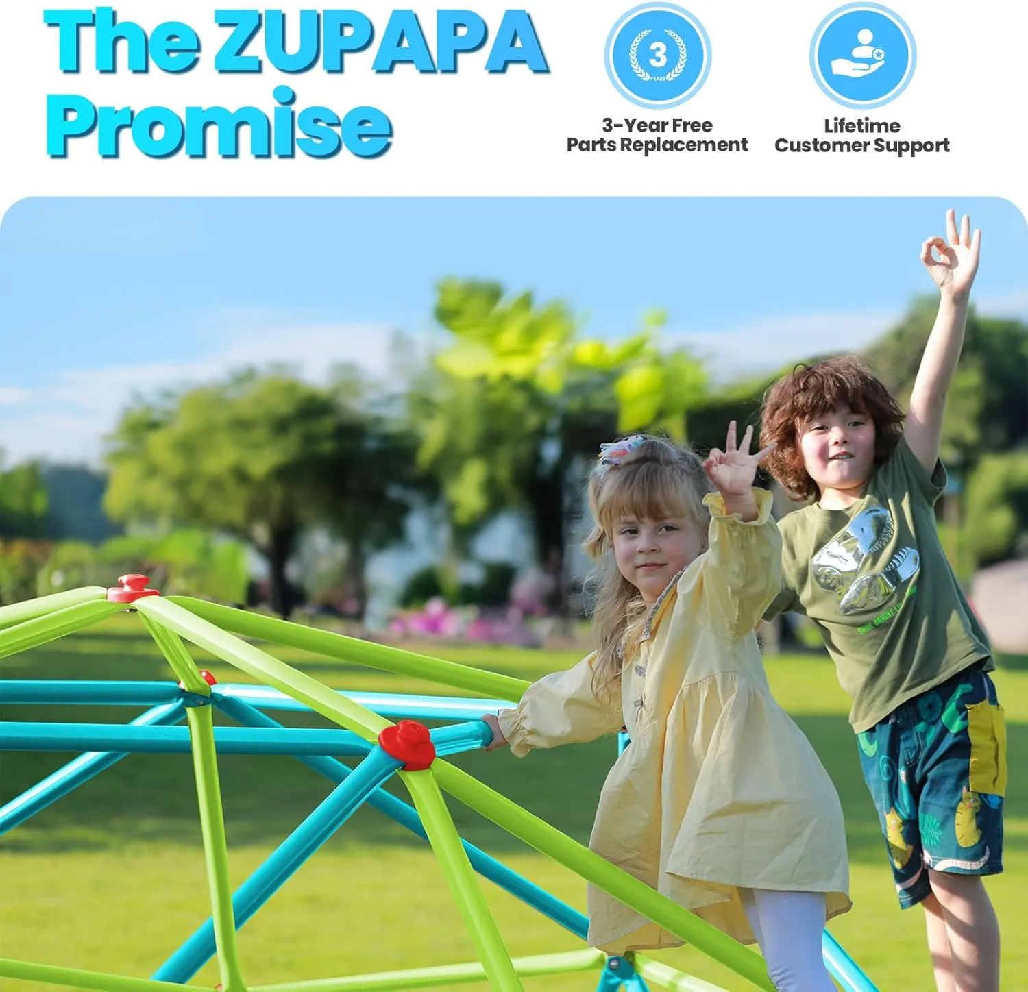 Zupapa New Upgraded Outdoor Geometric Dome Climber with Tent, 1000LBS Weight Capability, 3D Assembly Video, Suitable for 1-6 Kids Climbing Frame (Cayn Green, 10FT)