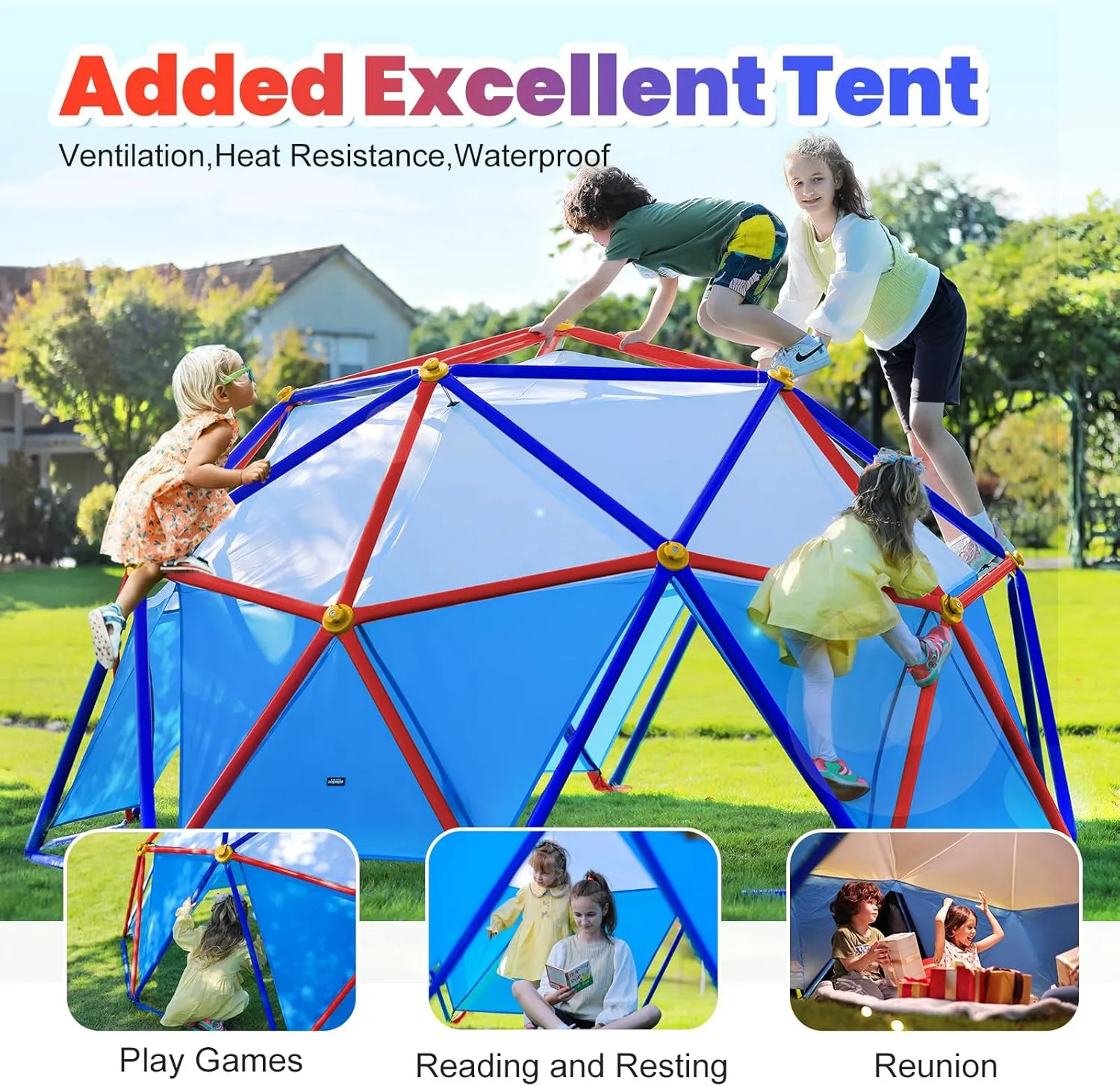 Zupapa New Upgraded Outdoor Geometric Dome Climber with Tent, 1000LBS Weight Capability, 3D Assembly Video, Suitable for 1-6 Kids Climbing Frame (Purple Orange, 10FT)