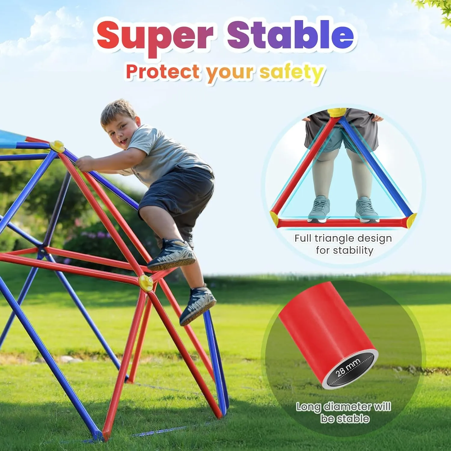 Zupapa New Upgraded Outdoor Geometric Dome Climber with Tent, 1000LBS Weight Capability, 3D Assembly Video, Suitable for 1-6 Kids Climbing Frame (Purple Orange, 10FT)